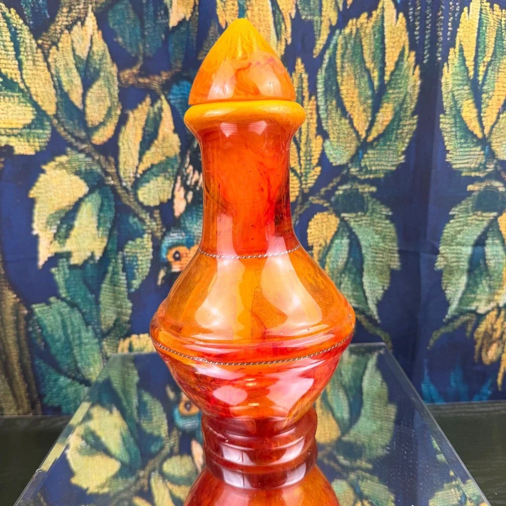 Vintage‎ Orange Yellow Swirl Resin Decanter with Stopper Marbled Art Glass Style